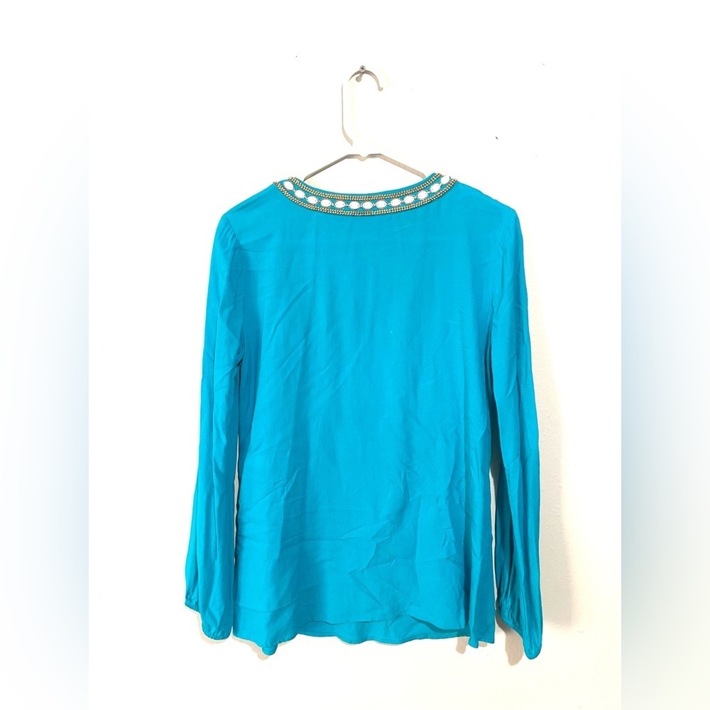 Lilly Pulitzer Tunic Top in Deep Cyan Blue Size S Gold Beaded Embellished - Picture 9 of 9